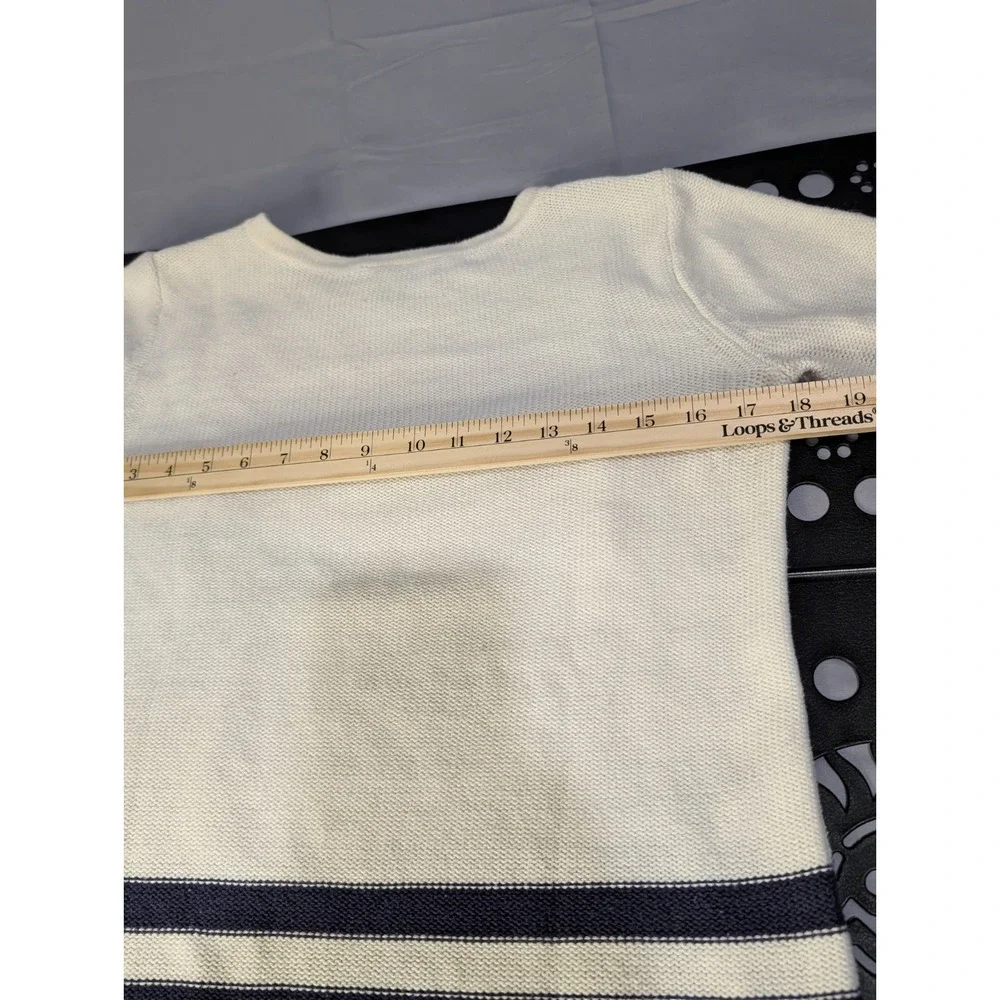 LOFT XS Nautical Stripe Sweater Cream Navy Cotton Button Shoulder Breton‎